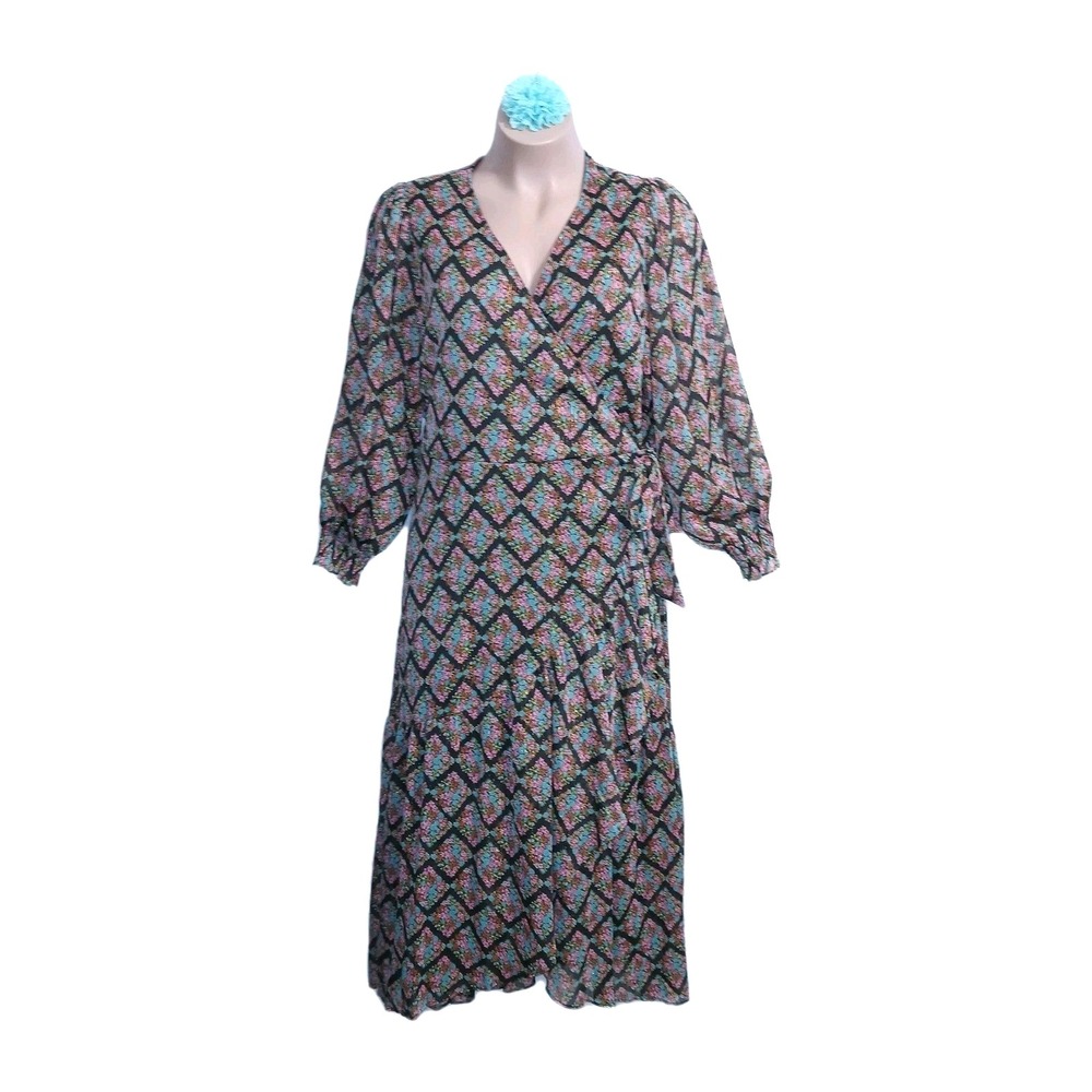 Lauren Conrad Women Ruffle Wrap Dress 3X Black Pink Floral Wedding Easter Boho
